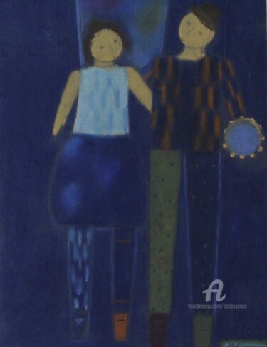 Marionnettesamoureuses autambourin quitambourine.. Peinture intitulée "Marionnettesamoureu…" par Etolessence, Œuvre d'art originale, Autre
