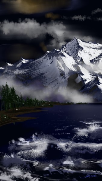 Peinture intitulée "seamountain9t.jpg" par Skywalker, Œuvre d'art originale, Encre