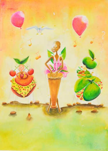 Peinture intitulée "Miss Tcha tcha tcha…" par Rosyline, Œuvre d'art originale, Aquarelle