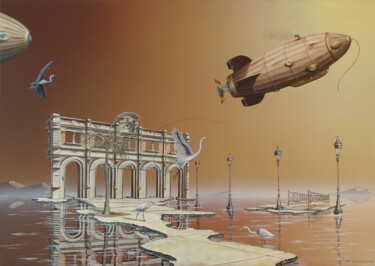 绘画 标题为“La gare (Sous bague…” 由Thierry Van Quickenborne, 原创艺术品, 油