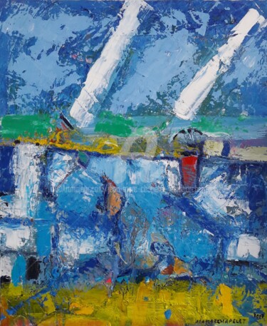 「Deux bandes blanche…」というタイトルの絵画 Jean-Marc Chapelet (jeanmarchapelet)によって, オリジナルのアートワーク, オイル