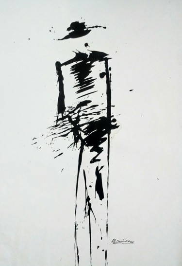 Dibujo titulada "personaje con sombr…" por Erwin Esquivel C, Obra de arte original, Tinta