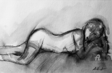Dessin intitulée "Nu accoudé aux bas" par Alliet-Delacroix, Œuvre d'art originale