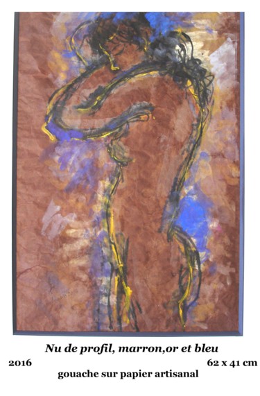 Peinture intitulée "Nu de profil, marro…" par Ioana, Œuvre d'art originale, Gouache