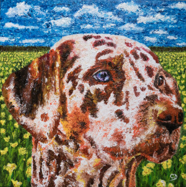 Portrait chien Huile sur toile 50x50 cm Peinture intitulée "Portrait chien Huil…" par David Cadran, Œuvre d'art originale, Huile Monté sur Châssis en bois