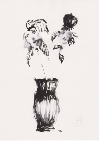 Painting titled "Vase à fleurs de Vie" by Constance Robine, Original Artwork, Ink