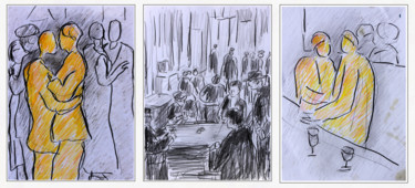 Zeichnungen mit dem Titel "TRIPTYQUE AMBIANCE…" von Jean Mirre, Original-Kunstwerk, Bleistift
