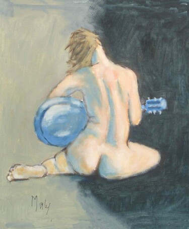 Peinture intitulée "MALY - NU ET GUITARE" par Marcel Clerc, Œuvre d'art originale, Acrylique