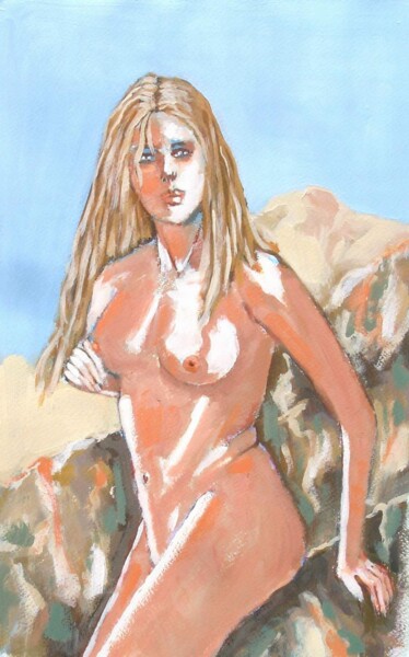 Peinture intitulée "MALY - NU ET ROCHERS" par Marcel Clerc, Œuvre d'art originale, Acrylique