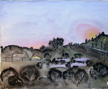 Malerei mit dem Titel "moissac" von Flobscnv, Original-Kunstwerk, Aquarell