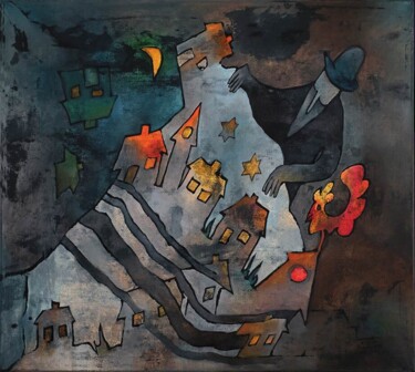 Malarstwo zatytułowany „Sztetel” autorstwa Małgorzata Krasucka, Oryginalna praca, Olej Zamontowany na Drewniana rama noszy