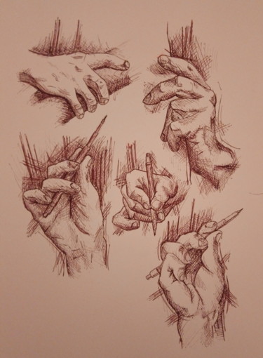 Disegno intitolato "Studio Di Mani Che…" da Mattia Bugada, Opera d'arte originale, Inchiostro