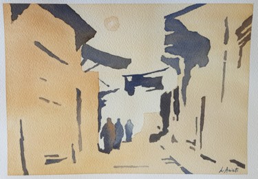 Pittura intitolato "Street of Baghdad" da Leonardo Arieti, Opera d'arte originale, Acquarello