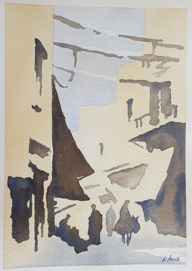 Pittura intitolato "Il mercato dei tint…" da Leonardo Arieti, Opera d'arte originale, Acquarello