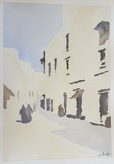 Pittura intitolato "Vicolo a Casablanca" da Leonardo Arieti, Opera d'arte originale, Acquarello