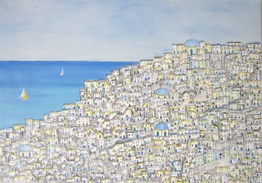 L' Isola di Santorini Pittura intitolato "L' Isola di Santori…" da Alfredo Troilo, Opera d'arte originale, Olio