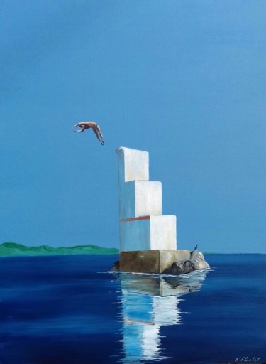 Peinture intitulée "Plongeon" par Flachet, Œuvre d'art originale, Huile