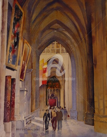 Peinture intitulée "La cathédrale d'orl…" par Claude Marchalot, Œuvre d'art originale, Aquarelle