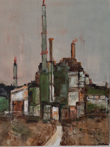 Malerei mit dem Titel "Usine Verte" von Jeanne-Marie Delbarre, Original-Kunstwerk, Acryl Auf Keilrahmen aus Holz montiert