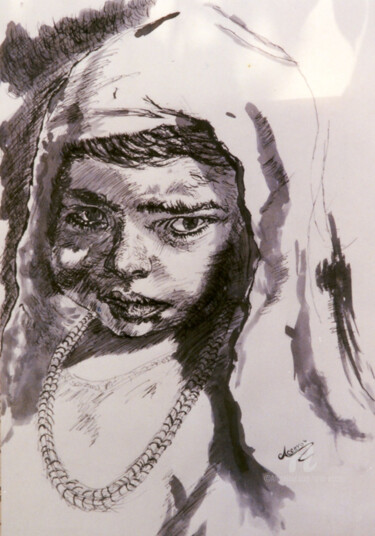 Disegno intitolato "Bambina orientale" da Accarò, Opera d'arte originale, Inchiostro