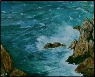 Painting titled "mouvements en Médit…" by Gisèle Darrieux-Boblin, Original Artwork, Oil