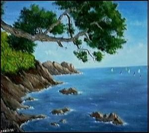 Peinture intitulée "Marine du Cap Ferrat" par Gisèle Darrieux-Boblin, Œuvre d'art originale, Huile