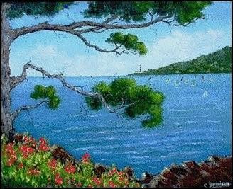 Peinture intitulée "Marine du Var" par Gisèle Darrieux-Boblin, Œuvre d'art originale, Huile