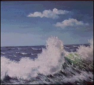 Painting titled "La vague" by Gisèle Darrieux-Boblin, Original Artwork, Oil