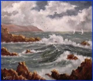 Peinture intitulée "Marine" par Gisèle Darrieux-Boblin, Œuvre d'art originale, Huile