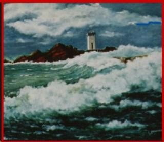 Peinture intitulée "Phare breton dans l…" par Gisèle Darrieux-Boblin, Œuvre d'art originale, Huile