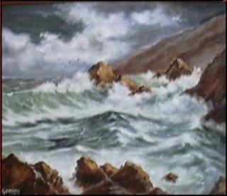 Peinture intitulée "Marine de l'Océan" par Gisèle Darrieux-Boblin, Œuvre d'art originale, Huile