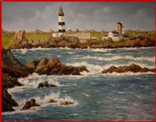 Peinture intitulée "Phare d'Ouessant" par Gisèle Darrieux-Boblin, Œuvre d'art originale, Huile