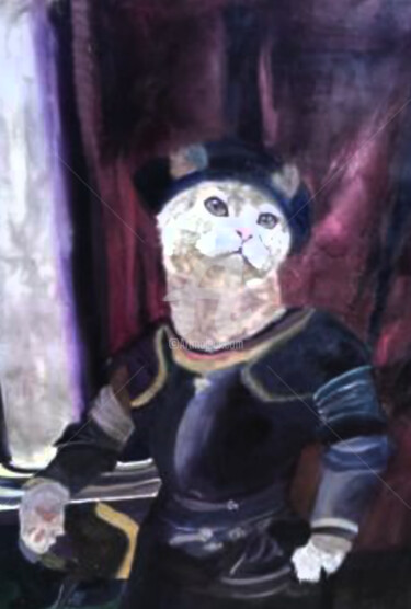 Painting titled "Le chat" by Uljana Bekis, Original Artwork