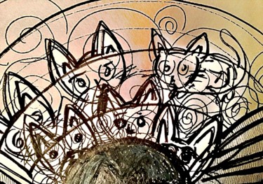 图画 标题为“Pelote aux chats” 由Grubert, 原创艺术品, 墨