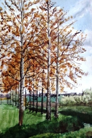 Peinture intitulée "peupliers" par Claude Hardenne, Œuvre d'art originale