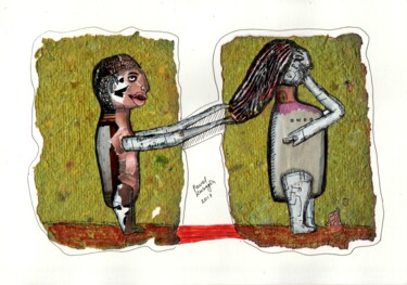 Collages intitulée "Desperate newlyweds" par Pavel Kuragin, Œuvre d'art originale, Encre