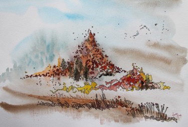 Les petites histoires- aquarelle cernée sur papier Peinture intitulée "Les petites histoir…" par Clau Redier-Clément, Œuvre d'art originale, Aquarelle
