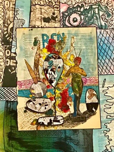 Collages intitulée "Mountain Montjuïc" par Pavel Kuragin, Œuvre d'art originale