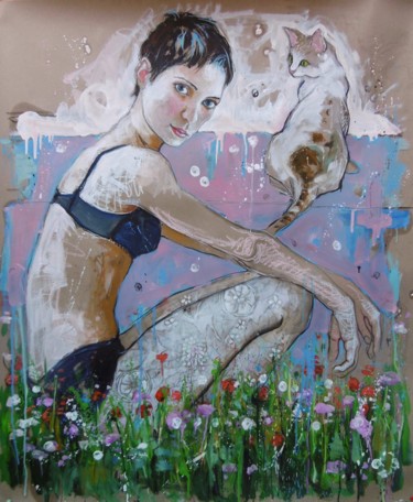 Peinture intitulée "les chiens se fonde…" par Catherine Cornec, Œuvre d'art originale, Huile
