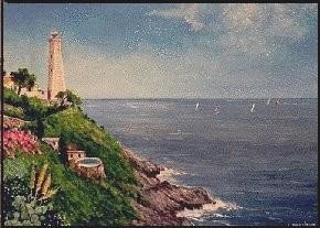 Peinture intitulée "Phare du Cap ferrat" par Gisèle Darrieux-Boblin, Œuvre d'art originale, Huile