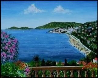 Painting titled "Plage de la baie de…" by Gisèle Darrieux-Boblin, Original Artwork, Oil