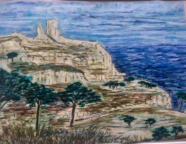 「Calanque de Surgito…」というタイトルの絵画 Bobdiyannによって, オリジナルのアートワーク, パステル