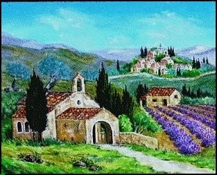 Painting titled "la chapelle aux lav…" by Gisèle Darrieux-Boblin, Original Artwork, Oil