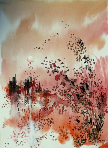 Danse d'automne - aquarelle - papier 29,5x40 cm Peinture intitulée "Danse d'automne - a…" par Clau Redier-Clément, Œuvre d'art originale, Encre