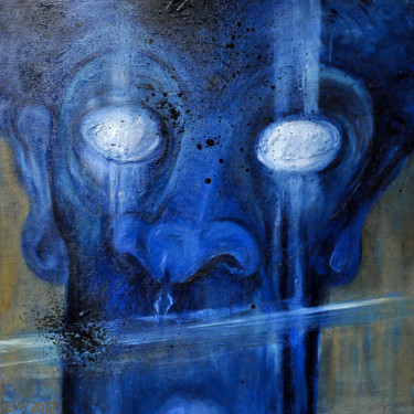 Peinture intitulée "Visage bleu-2017" par Eva Mifsud, Œuvre d'art originale, Huile