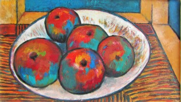 Peinture intitulée "Les pommes bleues" par Alain Lamy, Œuvre d'art originale, Pastel