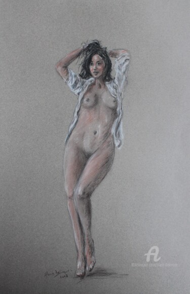 NU DE FACE DEBOUT Dessin intitulée "NU DE FACE DEBOUT" par Alain Devienne, Œuvre d'art originale, Pastel