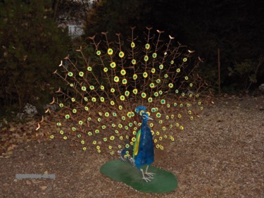 Sculpture intitulée "PAON BLEU" par Gillsman, Œuvre d'art originale, Métaux