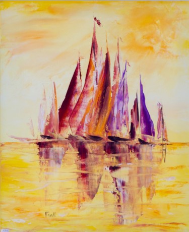 Peinture intitulée "Régate ensoleillée…" par Frall, Œuvre d'art originale, Huile