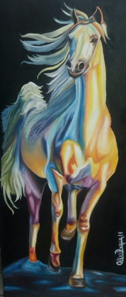 Painting titled "YEGUA GALOPANTE" by Carlos Duque, Original Artwork, Oil